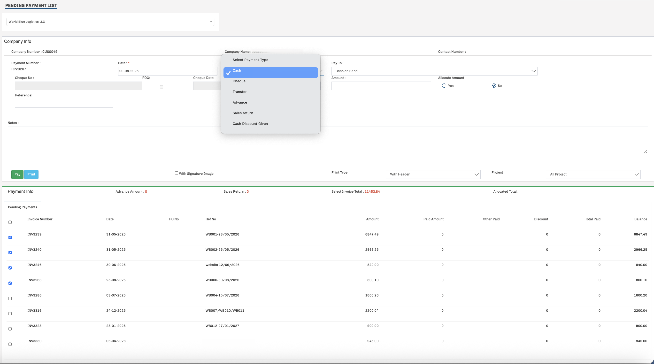 HYRO Accounting Customer Receipt and Receive Payment Management