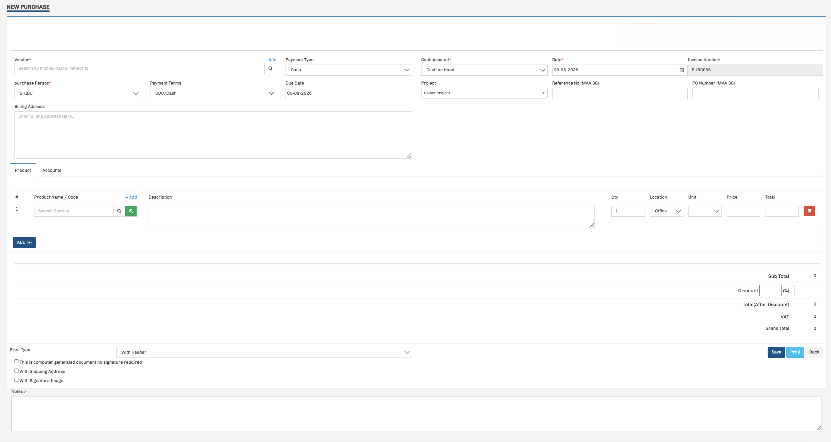 HYRO Accounting Purchase Management