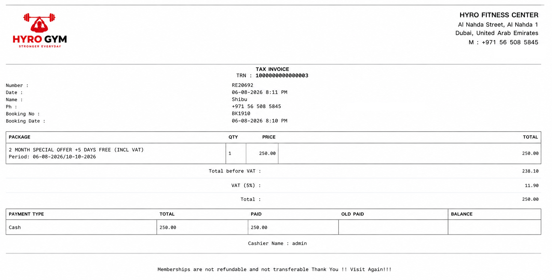 HYRO Gym Print Screen